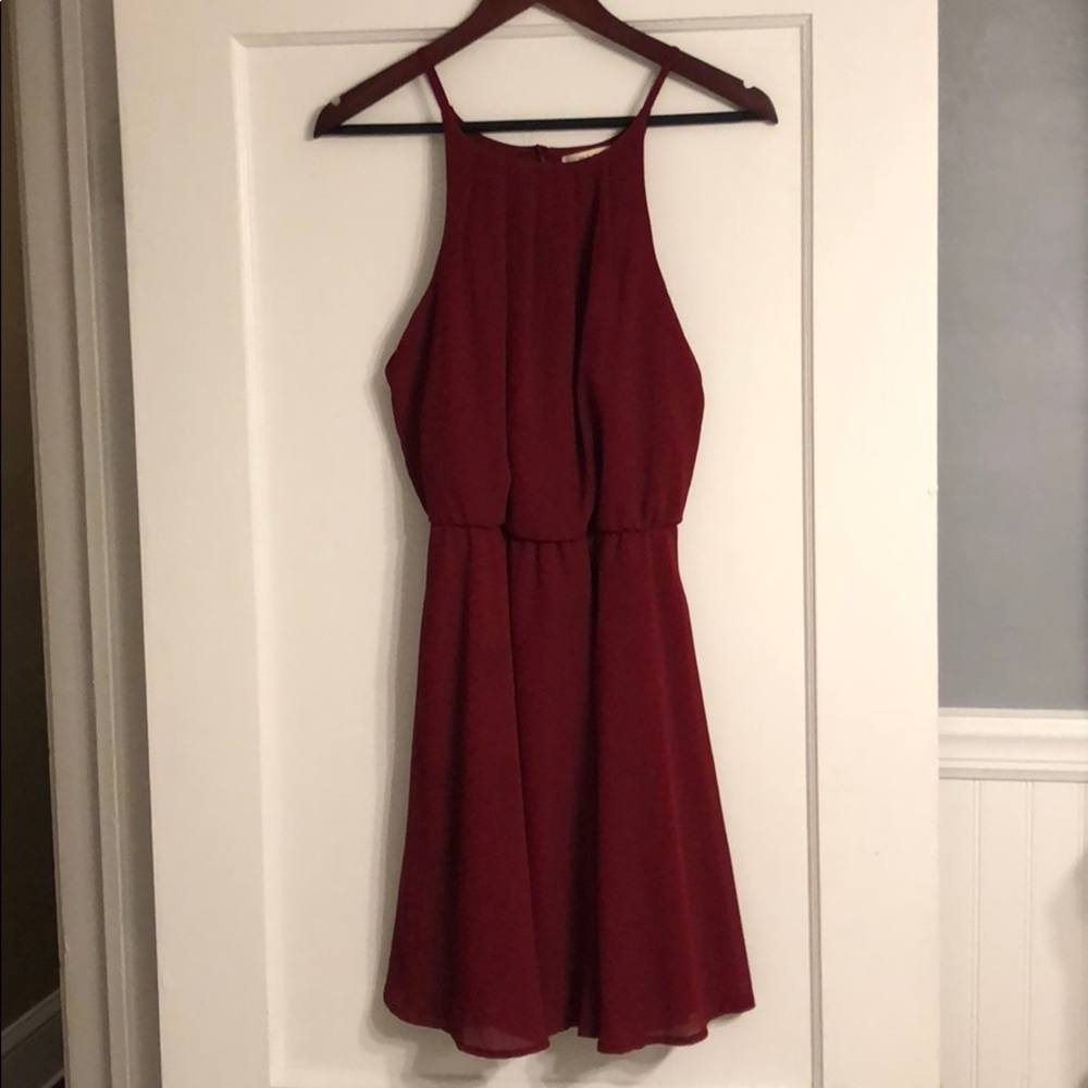 Miami Highneck Aline Maroon Dress